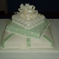 Present Wedding Cake This cake I did for some friends of ours. Thier colors were green and white for thier wedding, and they were really indecisive. So I...