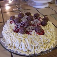 Spaghetti Cake Since my family is Italian this seemed fitting for my Mother's birthday cake. It is chocolate cake, strawberry layers inside,...
