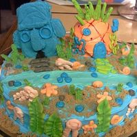 My Nephew's Spongebob Cake Spongebob's house is a dome shaped cake and Squidward's house is made from tinted white chocolate in a foil mold I shaped. I had...
