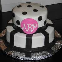 Pink And Black Birthday Cake chocolate cake with buttercream icing. Accents are fondant.