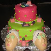 Spa Theme Cake I made this cake for a spa theme birthday. I twas for twins. The cake is covered with BC all the other decorations are MMF. The faces are...