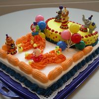 Circus On Stage Create a stage for the Wilton Circus Animals by using 2/3rds of a round cake on top of a sheet cake. Pipe your circus clowns with a star...