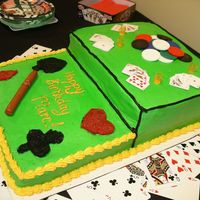 Poker Table Not my best work, but it was still a hit! Two cakes were made....one 12x18 and one 9x13 to sit on top.The four suits on the bottom half...