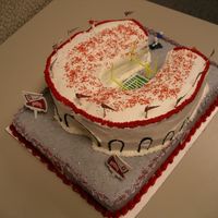 Go Buckeyes! What a fun cake this was to make! The famous "Shoe" was made out of two layers of cake from the Wilton horseshoe cake pan, in Red...