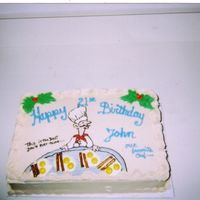 Chef Cake This was a Christmas birthday where John was studing to become a chef.The bacon & eggs on the platter were made of almost cooled white...