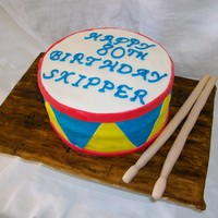 Drum Cake Drum cake inspired by others on this site - carrot cake covered in fondant and a fondant wood floor