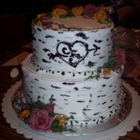 Birch Bark Cake I made for county fair. Won 2nd place! Made to look like birch or Aspen tree with me and my Hubby's initials carved in. iced in...