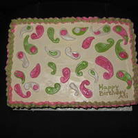 Lily Pulitzer Inspired Cake For a dear friend who loves Lily clothing! Pink and green paisley fondant cut-outs