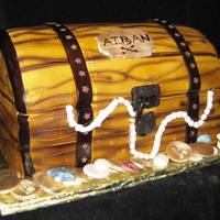 Treasure Chest Sculpted cake covered in fondant, textured and airbrushed.
