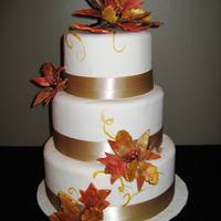 Fall Wedding Cake Sugar leaves, twigs and berries all airbrushed and handpainted with luster
