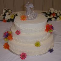 Summer Flowers Wedding Cake This is an all buttercream summer wedding cake for a wedding I did on July 29, 2006. It has three flavors of cake including coconut, white...