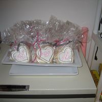 Julie's Shower Cookies Heart shaped sugar cookies, Royal Icing, and I used the Wilton Food Writer markers for the decoration.