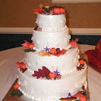 Fall 16/12/8/6 inch marble cake with bc filling bc frosting and gumpaste fall leaves,acorns,pumpins