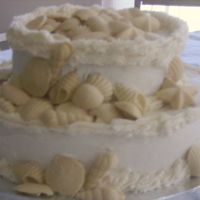 Another Shell Wedding Cake! This wedding cake order was referred to me from CandyladyHelen (thank you!); basic beach cake with lots of chocolate shells.
