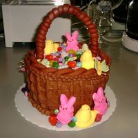 Easter Basket Cake was iced in buttercream. Handle made out of fondant (Which gave me the serious problems!!!)