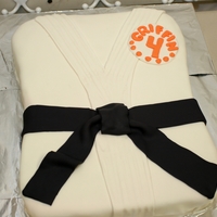 Karate Cake Made this for my Godson's 4th birthday. It's 1/2 sheet cake carved to look like a Karate jacket and covered in fondant.