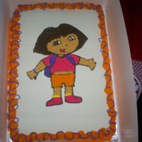 Dora Dora birhtday cake using the pinprick method.