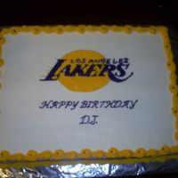 Lakers Cake Cake for a teen boy who loves the LA, Lakers. All buttercream frosting.