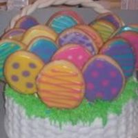Easter Basket Cake This is a 9 inch round two layer cake with b/c. The side is basketweave and the top is grass with sugar cookie "eggs". The handle...