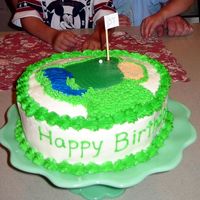 Golf Themed Birthday Cake Carrot cake with cream cheese frosting. Green and water are chocolate transfer, sand is graham cracker crust mix