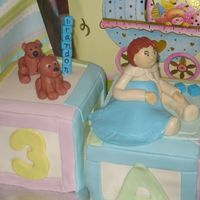 Brandon's Baby Block Cake Brandon's baby block cake, characters made from fondant. cube on the right vanilla cake with cream cheese filling, cube on the left...