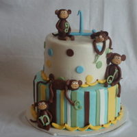 Muted Monkey Tumble I know I saw the monkey concept here, just can't find the original designer. Dots and stripes in muted tones. fondant banana border....