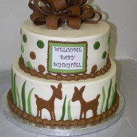 Fawn Baby Shower Cake Baby shower cake for a friend. The fawns and polka dots go with the baby bedding and bedroom set. The top tier is WASC with strawberry...
