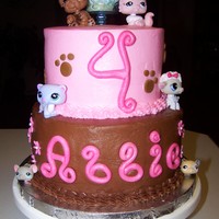 Littlest Pet Shop WASC top tier and Chocolate Fudge bottom tier. Fondant letters.
