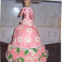 Doll Birthday Cake I made this cake for a friend's daughter who turned 8. The top cake is covered in fondant and the bottom cake is made with cream...