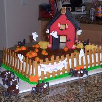 Halloween House Cake This is a cake I made for 6 yr. old b-day. (party was at the pumpkin patch) House is NFSC w/ royal icing, spiders and hay bails are...