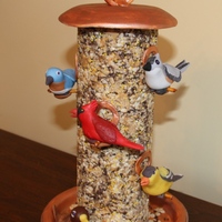 Bird Feeder This cake is made of rice krispie treats mixed with chocolate jimmies, peanut butter chips and yellow sprinkles, to look like birdseed. The...