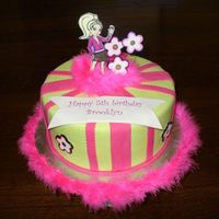 Pink And Green Polly Pocket Fun cake for a five year old girl, everything is fondant except the feathers of course.