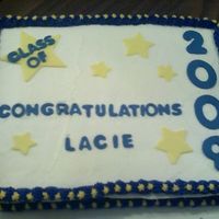 Lacie's Graduation Cake Buttercream frosting with mmf decorations.