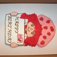 Strawberry Shortcake With Letter chocolate cake with chocolate filling and bc icing. pan from wilton lightweight alum foil like pan