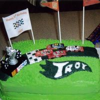 Race Car Birthday Cake This cake is 2 9x13 butter flavored cakes with buttercream icing. It's for a co-worker's son who loves nascar and wanted his...