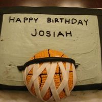 Nephews Basketball Theme Cake For 2Nd Birthday chocolate cake with buttercream icing. the net and backboard frame was made using fondant. i was in the middle of a move and didn't...