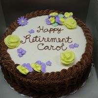 Happy Retirement Dark chocolate fudge cake iced in vanilla/almond buttercream and basketweaved with chocolate buttercream icing. My first try with...