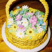 Easter Basket Italian Cream Cake, Cream Cheese basketweave frosting gum paste flowers, Royal Icing handle