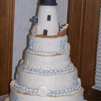 Lighthouse Retirement Same cake as the first uploaded, this one has blue accents added. Lighthouse and base are gumpaste and fondant over styro. Seashells are...