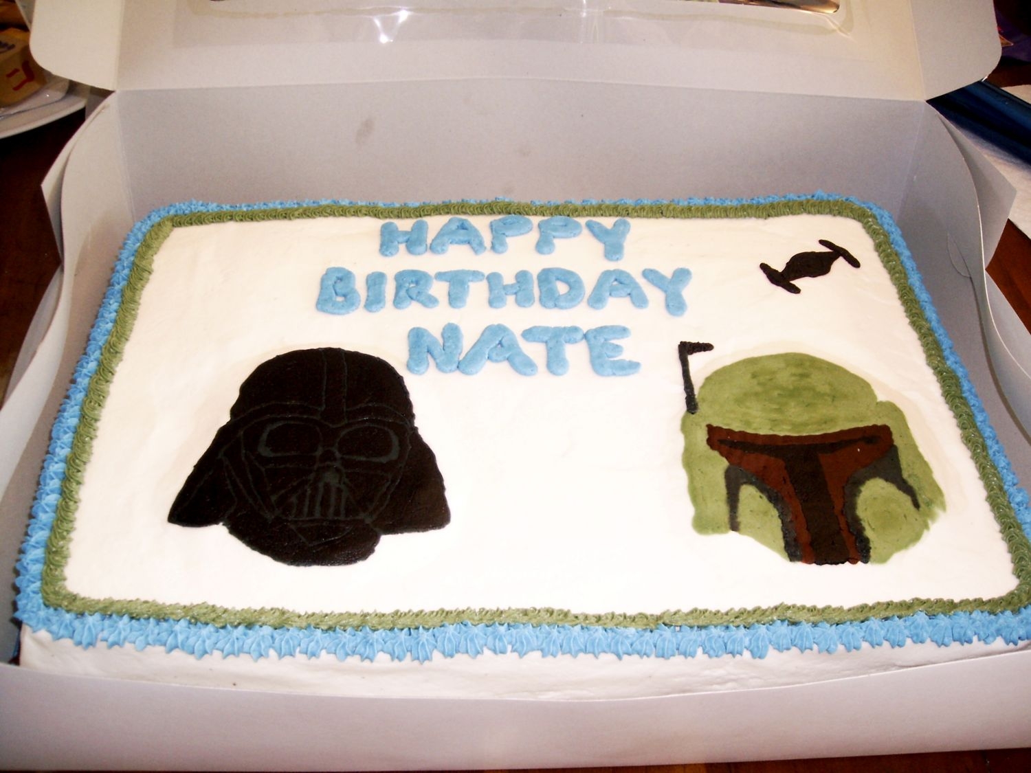 Star Wars Marble cake with buttercream. Darth Vader and Boba Fett are FBCT.