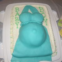 Belly Cake White almond sour cream belly, vanilla base cake. Buttercream icing, fondant dress. Inspired by the many belly cakes on this website.