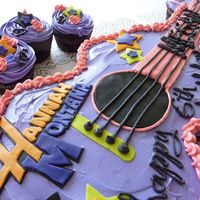 Hannah Montana Guitar Cake deep dark chocolate cupcakes frosted with buttercream, fondant accents