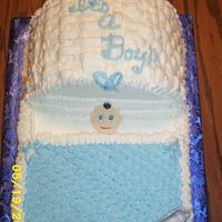 This Is The Correct Baby Shower Picture! 9x13 base with 3 9in halves for the bassinet top-put a piece of cakeboard behind outside piece to make sure did not fall out-decorated...
