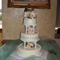 Wedding Cheesecake New York style cheesecake, white cake crust with strawberry filling and cream cheese frosting.