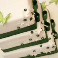 Wedding Cake With Butterflies chocolate cake with ganache filling, covered in MMF, gumpaste butterflies. the bride brought me a pic of this cake and ask me to reproduce...