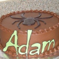 Adam's Halloween Birthday Cake Chocolate cake w/ choc icing, choc transfer letters