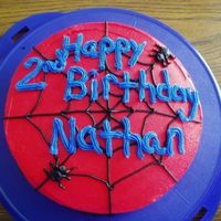 Spider Web Cake This was a 8in round vanilla cake with buttercream icing. I used black buttercream icing to make the web and spiders.