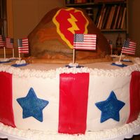 Welcome Home Soldier Cake Made for a friend's son home from Iraq. Dome was a loose representation of a military hat with fondant logo.