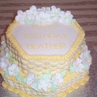 Yellow Basket Weave Cake Yellow and white basket of flowers