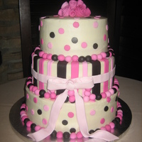 Polka Dots And Stripes Cake Covered in buttercream with fondant accents.